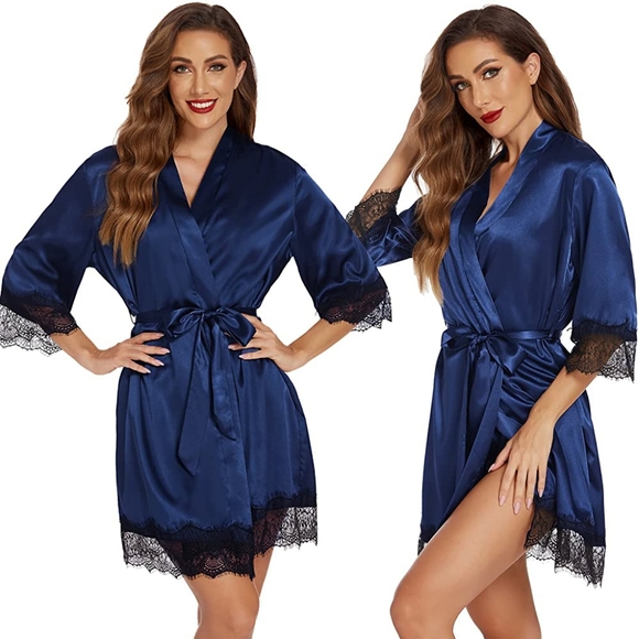 Ekouaer Sleepwear for Women Satin Pajama 3 Piece Lingerie Lace Cami Pj Set Sexy - Picture 4 of 6